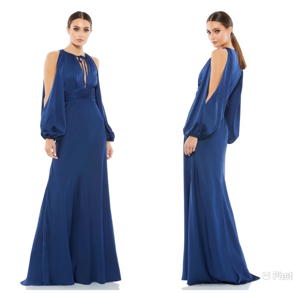 IEENA For Mac Duggal Tied Keyhole Cold Shoulder Bishop Sleeve Gown Maxi Sz 4